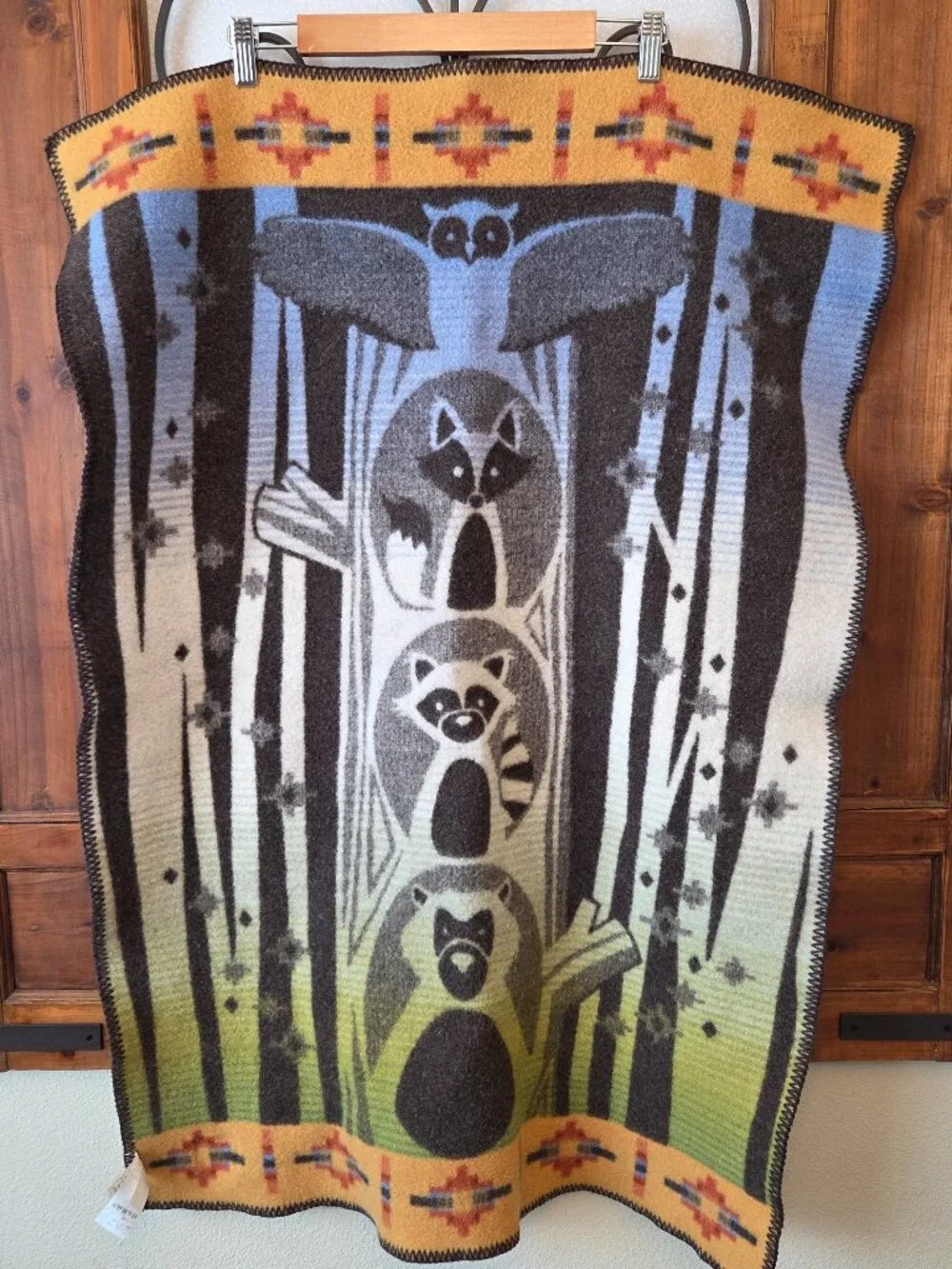 Pendleton Woodland Neighbors Crib Blanket Wool Beaver State Oregon Fox Bear Owl